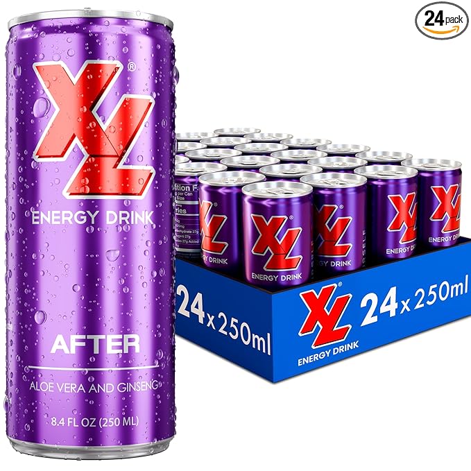 XL Energy Drinks 24 Pack - Aloe Vera Juice with 80mg Caffeine plus Taurine &amp B Vitamins After Flavor Hydrating Energy Drinks with Aloe Vera and Ginseng - 8.4 Oz 24 Pack Energy Drinks