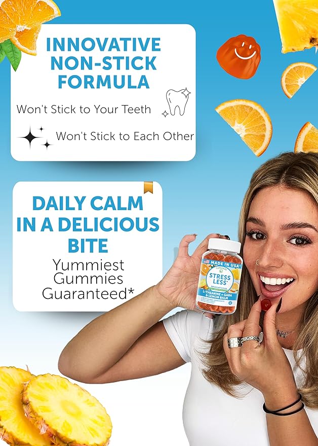 Lunakai USA Made Calm &amp Stress Relief Gummies – Delicious GABA + L-Theanine Calming Supplement for Adults &amp Kids – Natural Stress Support 60ct