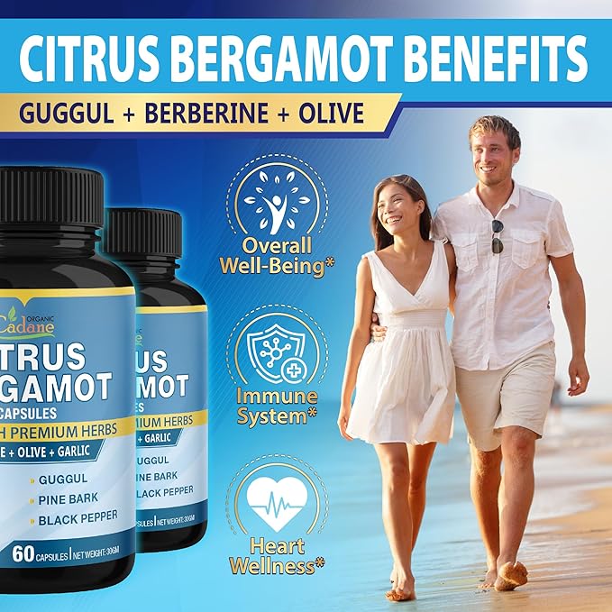 Cadane 2 Packs Citrus Bergamot Extract Capsules with Berberine Olive Guggul Garlic Pine Bark Black Pepper | 4 Months Supply