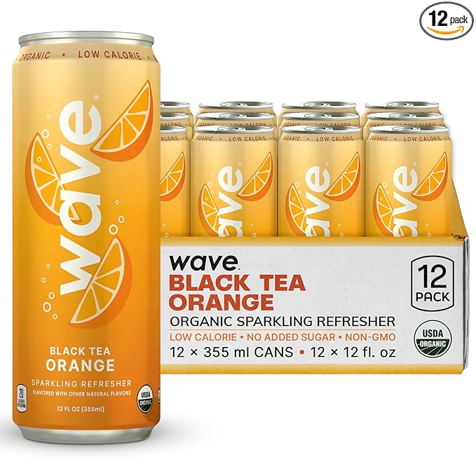 WAVE Sparkling Refreshers | Sparkling Juice | Organic Hydration | Low Calorie Drink | Lightly Carbonated Soda Alternative | No Added Sugar No Preservatives or Artificial Ingredients |12 Pack (Black T