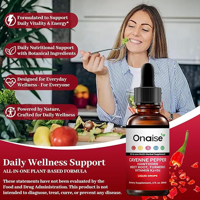 Cayenne Drops - Cayenne Pepper Drops Liquid Supplement with Organic Hawthorn Beet Root Turmeric Vitamin K2 D3