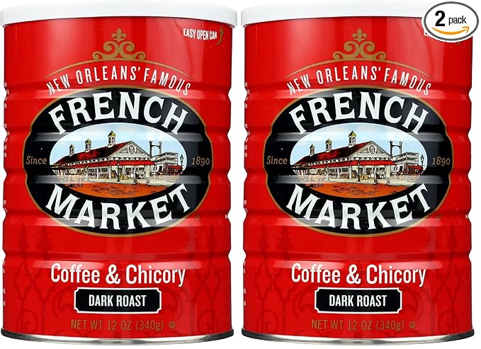 French Market Coffee &amp Chicory Dark Roast Ground Coffee12oz Can(Pack of 2)