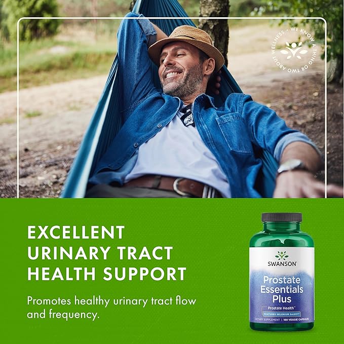 Swanson Prostate Essentials Plus Herbal Supplement for Men Over 40 Seeking Urinary and Prostate Health (180 Veggie Capsules)