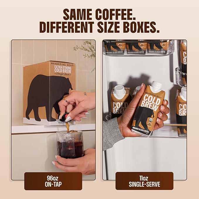Wandering Bear Organic Vanilla Cold Brew Coffee - Extra Strong Bold Smooth Unsweetened Shelf-Stable Ready to Drink Gluten Free &amp Vegan Iced Cold Brewed Coffee Drink - 32 fl oz 6 pack