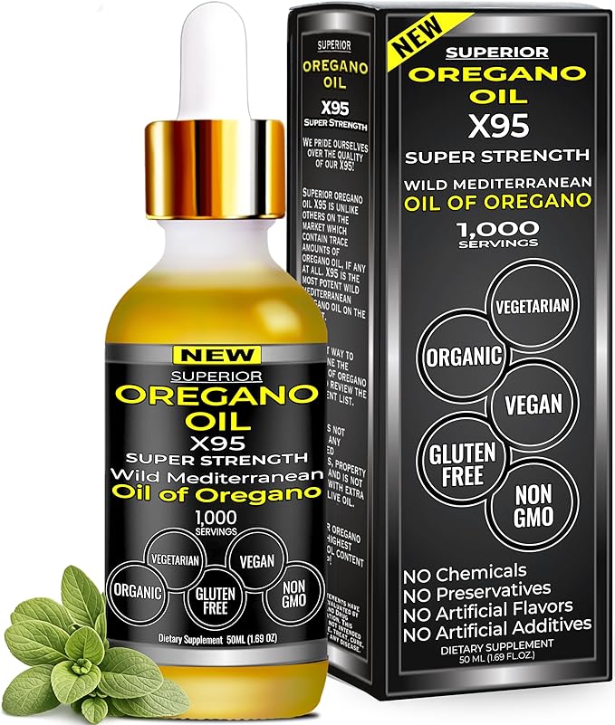Organic Oregano Oil Drops - 1000 Servings 12 Month Supply Wild Oil of Oregano 9X Carvacrol Immune &amp Digestive Support Non-GMO Food Grade Herbal Supplement Alternative to oil of Oregano Tinc