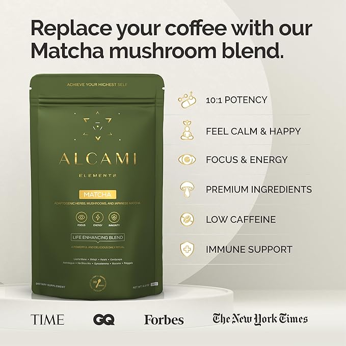 Matcha Mushroom Coffee Superfood Blend 10X Concentrated Extract with Lion's Mane Reishi &amp Cordyceps Energy &amp Focus Support 30 Servings Premium Supplement Powder