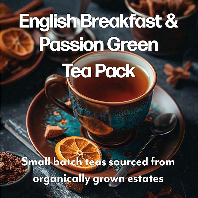 Maud's Organic Passion Green Tea &amp Organic English Breakfast Black Tea Bundle 48 ct Single Serve Pods – 100% Gourmet Blended Tea Leaves Compatible with Keurig K Cups Maker