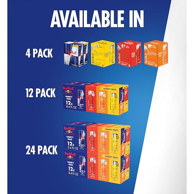 Red Bull Energy Drink Variety Red-Bull Red Yellow and Amber Edition and Energy Drinks 8.4 Fl Oz Cans (Pack of 48)
