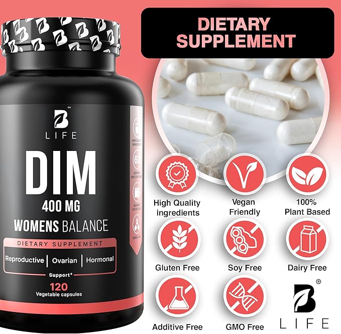 DIM Supplement 400 mg with Myo &amp D-Chiro Inositol Dong Quai – Hormone Balance for Women – Fertility Supplements – Inositol Supplement - 120 Caps
