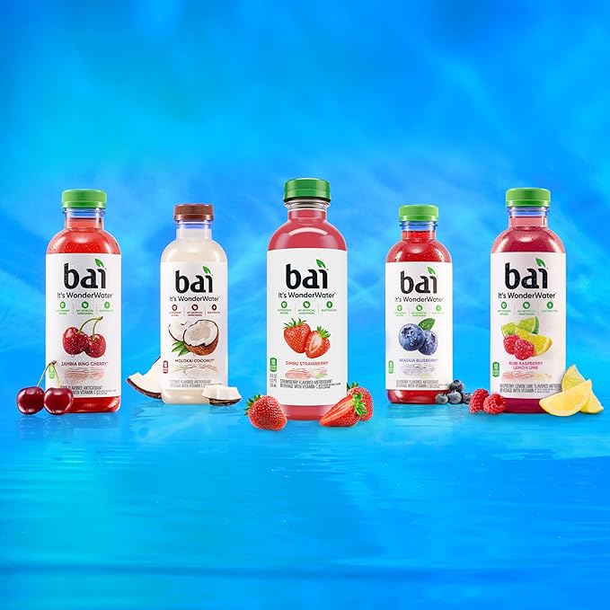 Bai Antioxidant Infused Water Beverage Brasilia Blueberry with Vitamin C and No Artificial Sweeteners 18 Fluid Ounce Bottle 12 Pack