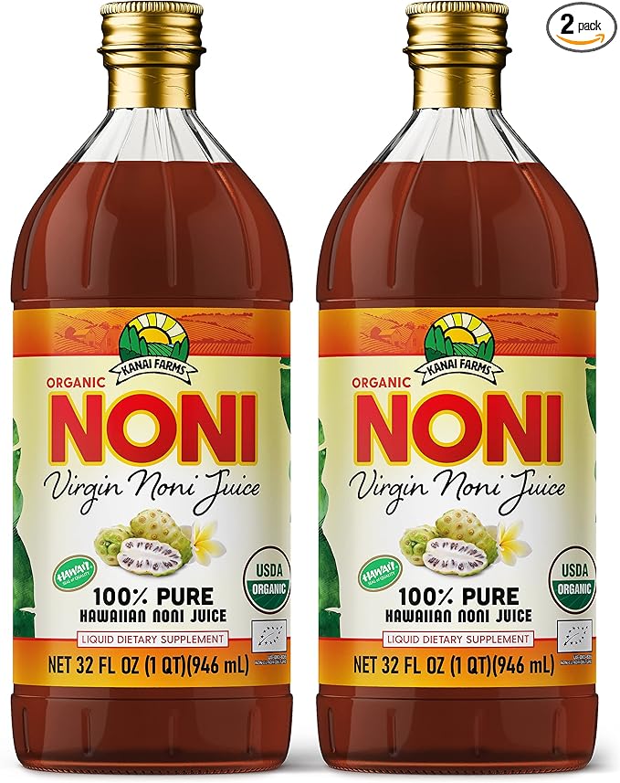 Virgin Noni Juice - 100% Pure Organic Hawaiian Noni Juice - 2 Pack of 32oz Glass Bottles