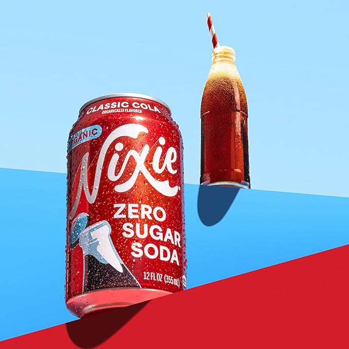 Nixie Organic Zero Sugar Soda Classic Cola &amp Cherry Cola 0 Sugar 0 Calories Healthy Soda Pop Non-GMO 12oz Cans (24 Pack)