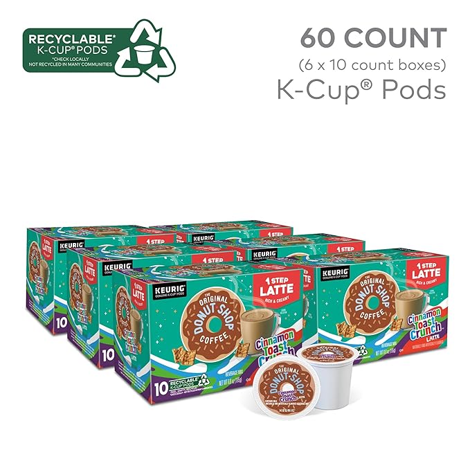 The Original Donut Shop Cinnamon Toast Crunch One-Step Latte Keurig Single Serve K-Cup Pods 60 Count (6 Packs of 10)