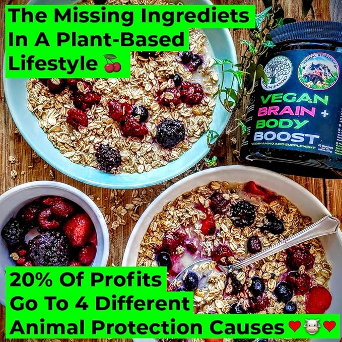 Vegan Brain &amp Body Boost: The Cherry On Top of A Plant-Based Lifestyle | Working Intelligence | Anti-Aging | Physical Fitness | Vegan Amino Acids - Creatine Taurine &amp Beta Alanine | 67 Servin