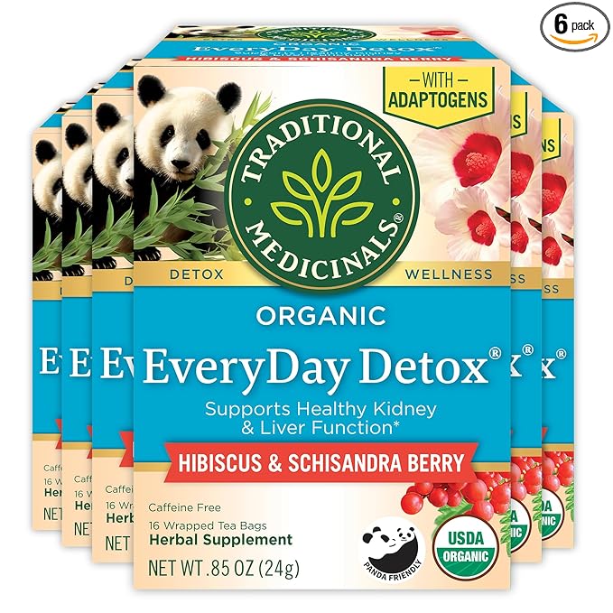 Traditional Medicinals Tea Organic Everyday Detox Schisandra Berry - Supports Healthy Liver Function Detox - Kosher Non-GMO Caffeine-Free - 96 Tea Bags (6 Pack)