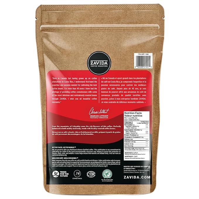 Zavida Coffee 100% Colombian Whole Bean 907 Grams 2 Pounds 1 Bag
