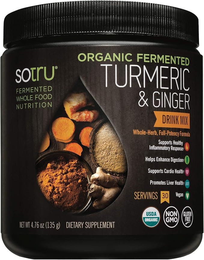 PlantFusion Turmeric and Ginger Drink Mix - Fermented Whole Food Nutrition Herbal Supplement Powder with Curcuminoids - USDA Certified Organic Non-GMO Vegan Gluten-Free 4.76 oz 30 Servings