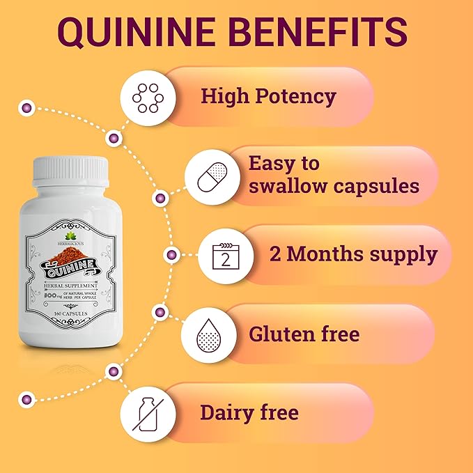 Quinine Capsules - Cinchona Officinalis Bark Herbal Supplement for Muscle Cramp Defense and Overall Digestive Health - All-Natural Quinine Sulfate Pills 500mg per Capsule 160 Tablets