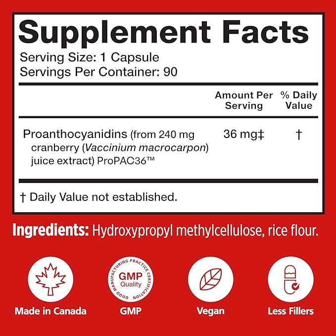 Utiva Cranberry PACs – Clinically Studied Ingredients 36mg PACs for UTI Avoidance - Supplement for Urinary Tract Health for Women and Men – Cranberry Extract Pills for Bladder Health 90 Vegi Capsules