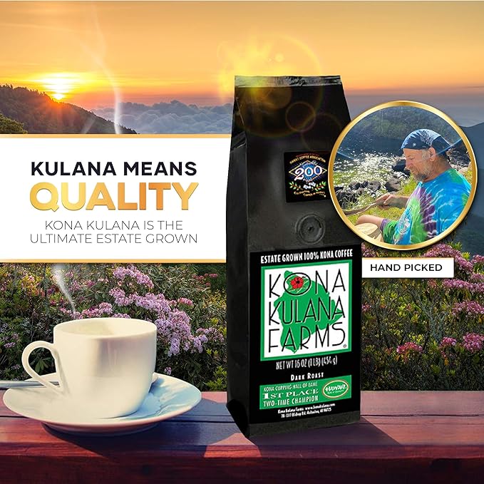 Kona Coffee Whole Bean – 100% Hawaiian Kona Coffee Beans Single Origin Dark Roast Fresh Roasted Whole Bean for Drip French Press &amp Espresso Kona Kulana Farms – 16oz