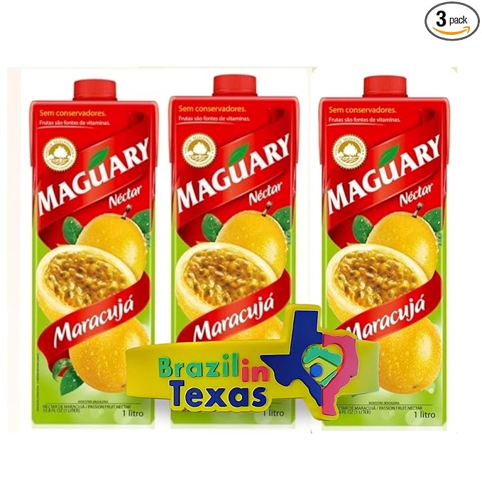 Maguary Nectar de Maracuja 33.8FL OZ (1L) – Passion Fruit Nectar Drink | Pack of 3x1L + Silicone Bracelet Souvenir | Bundle – Brazil in Texas