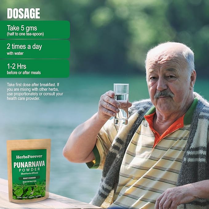 HerbsForever Punarnava(Boerhaavia Diffusa) Root Powder-Liver Kidney UTI Reduce Swelling Fluid Retention| Wild HarvestedNon GMO - 2X Potency | Ultra CleanNO Sand &amp Mud| Steam Treated| 16oz-1L