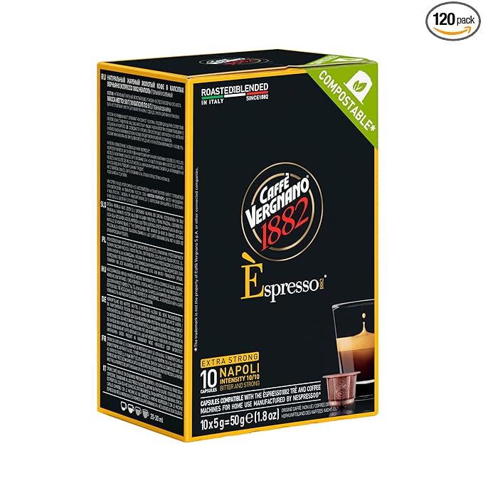 Caffè Vergnano Napoli Espresso Capsules – Original Line Compatible Pods – Medium Roast Arabica Robusta Blend Intensity 10/10 – Italian Single-Serve Coffee With Dark Chocolate Spiced Notes – 120 Count