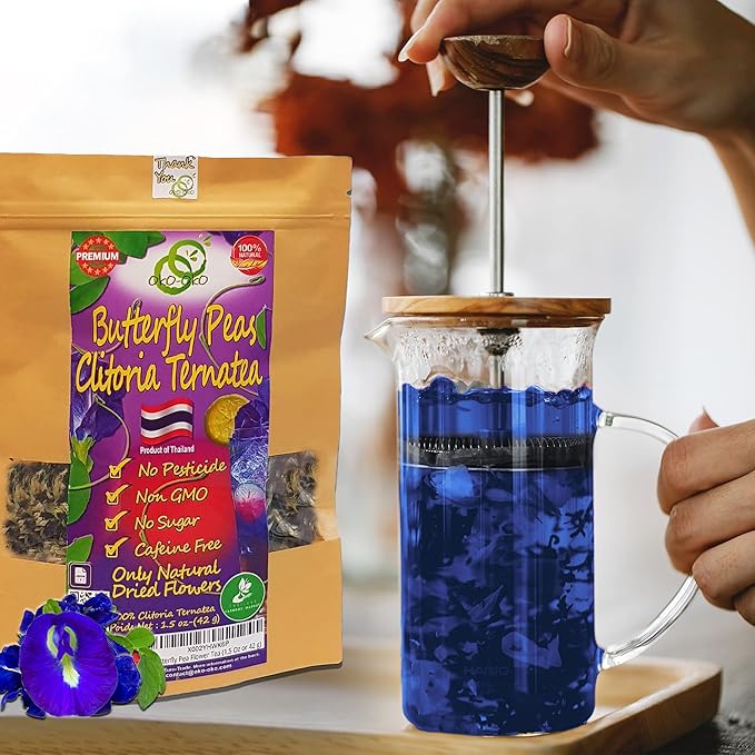 Butterfly Pea Tea 35.27 Oz / 1 kg | OkO-OkO - Premium - WHOLE DRIED FLOWER from Thailand - Blue natural infusion - Herbal tea - Organic Vegan food coloring - Natural color changing cocktail and meal