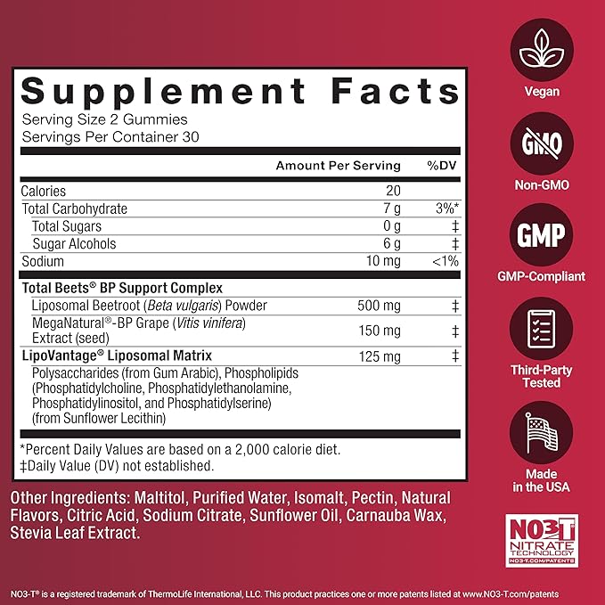 Force Factor Total Beets Gummies Blood Pressure Support Liposomal Beet Powder for Superior Absorption Grape Seed for Nitric Oxide Circulation &amp Heart Health Sugar Free Mixed Berry 60 Gummie