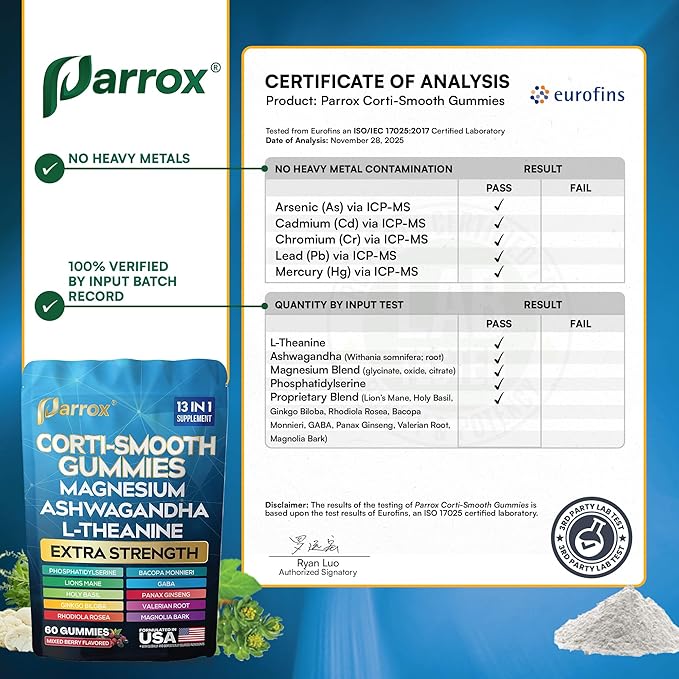 Corti-Smooth Cortisol Support Gummies with Magnesium L-Theanine Ashwagandha Phosphatidylserine Bacopa Monnieri Lions Mane Ginkgo Biloba Valerian Root (Mixed Berry Flavor - 3 Pack)