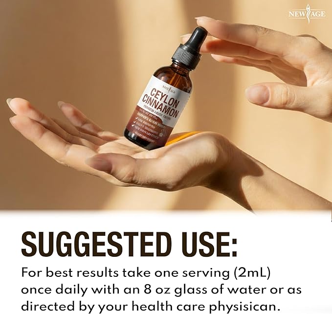 NEW AGE Ceylon Cinnamon Tincture Drops - Liquid Cinnamon Supplements for Overall Support - Cinnamomum Verum Bark Extract - Vegan Sugar &amp Alcohol-Free Non-GMO - 8 fl oz