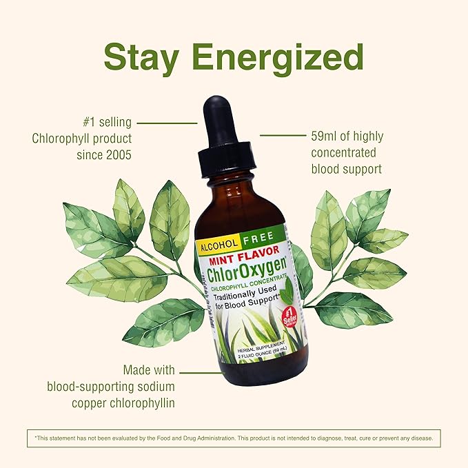 Herbs Etc. ChlorOxygen Chlorophyll Concentrate - Highly-Concentrated Energy Support - Aids Healthy Blood Circulation - Natural Vitality Support - Alcohol-Free - 2 fl oz (About 132 Servings) - 2 Pack