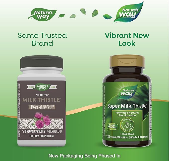 Nature's Way Super Milk Thistle Promotes Healthy Liver Function* with Artichoke Leaf Dandelion Root &amp Licorice Root Extracts Gluten Free 120 Capsules (Packaging May Vary) - 2 Pack