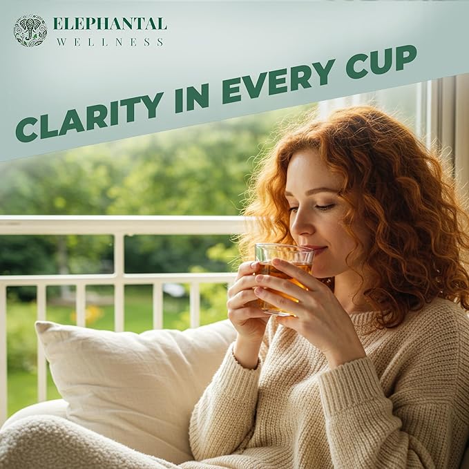 Elephantal Wellness Premium Brain Herbal Tea | Nootropic Focus &amp Mental Clarity with Ginkgo Bacopa Gotu Kola &amp Rosemary | Non-GMO Caffeine-Free Coffee Alternative Handmade Loose Leaf Blend