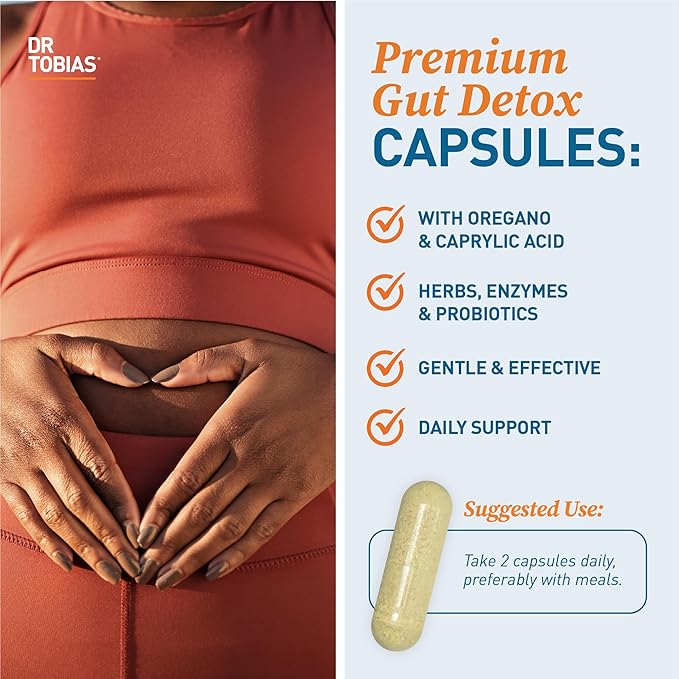 Dr. Tobias Candida Support Gut Flora Balance Complex with Oregano Caprylic Acid Enzymes &amp Probiotics Support Intestinal Detox Cleanse &amp Gut Health for Women &amp Men 60 Capsules 30 Serv