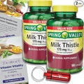 CHOICE BUNDLE Spring Valley Standardized Extract Milk Thistle Dietary Supplement Capsules 175 mg 180 Ct 2 pk (360 Total) + Vitamin Guide and Pill Container (4 Items)!