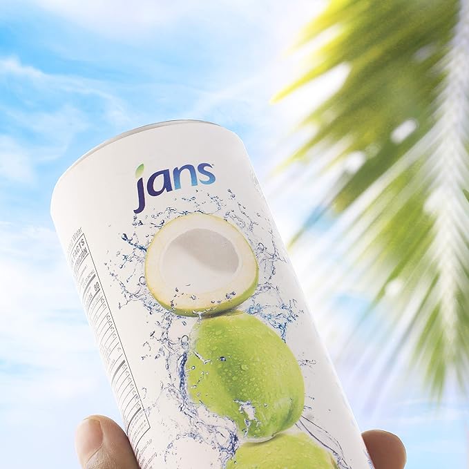 Jans 100% Pure Coconut Water with Pulp (16.57 Fl Oz Pack of 6) NO Sugar Added | Unsweetened Coconut Water | Not from Concentrate | Non-GMO | Refreshing Taste of the Tropics
