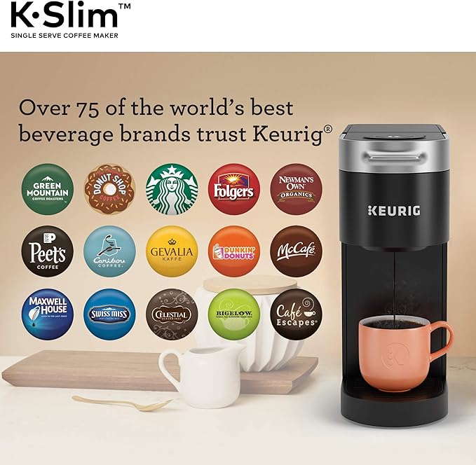 Keurig K-Slim Single Serve Coffee Maker with Folgers Black Silk Dark Roast Coffee 72 K-Cup Pods