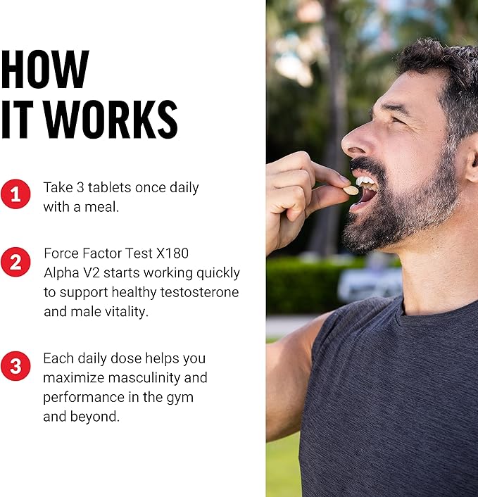Force Factor Test X180 Alpha v2 T-Support for Men T-Supplement to Help Build Strength Boost Nitric Oxide and Support Daily Performance 120 Tablets