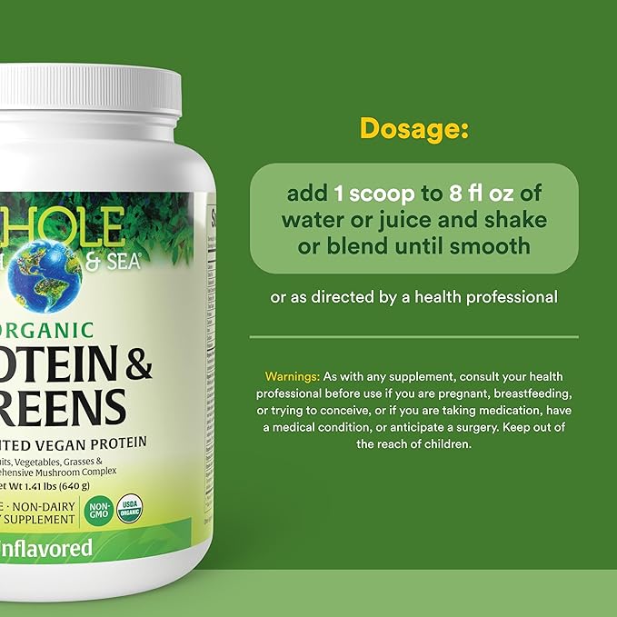Whole Earth &amp Sea from Natural Factors Organic Fermented Protein &amp Greens Vegan Whole Food Supplement Unflavored 1 lb 9 Oz