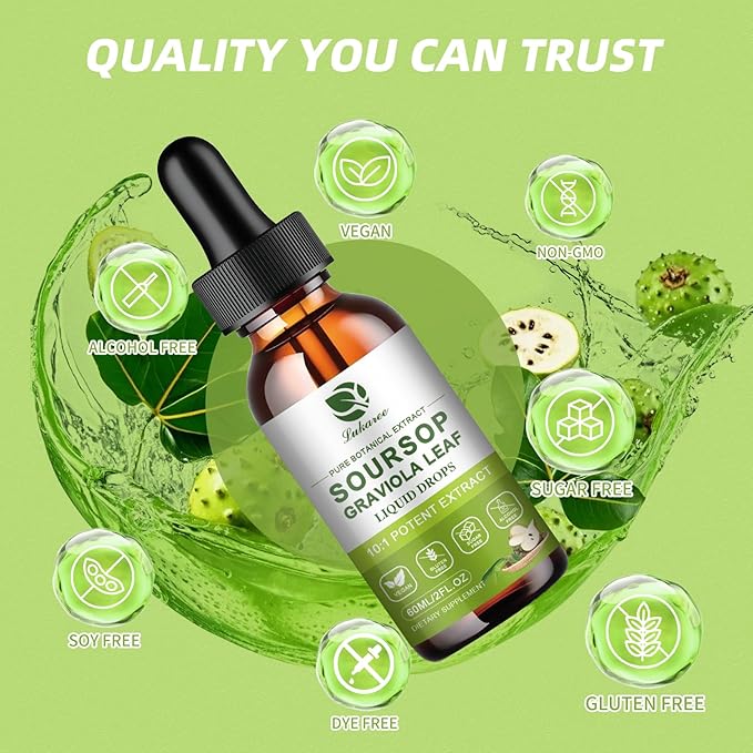 Lukaree Pure Soursop Leaves Extract 10X Concentrated Graviola Soursop Bitters Liquid Drop for Immune Digestive Energy Cold-Extracted with High Potency Alcohol-Free Vegan &amp Non-GMO