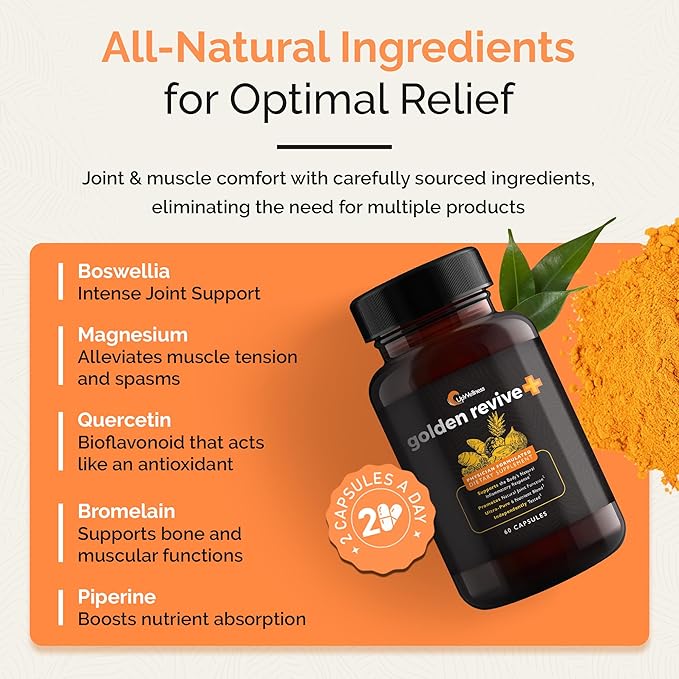 UpWellness Golden Revive + Joint Support Supplement Featuring Turmeric with Black Pepper Quercetin and Magnesium- Turmeric Boswellia Supplement - 6 Active Ingredients - 60 Capsules 5 Pack
