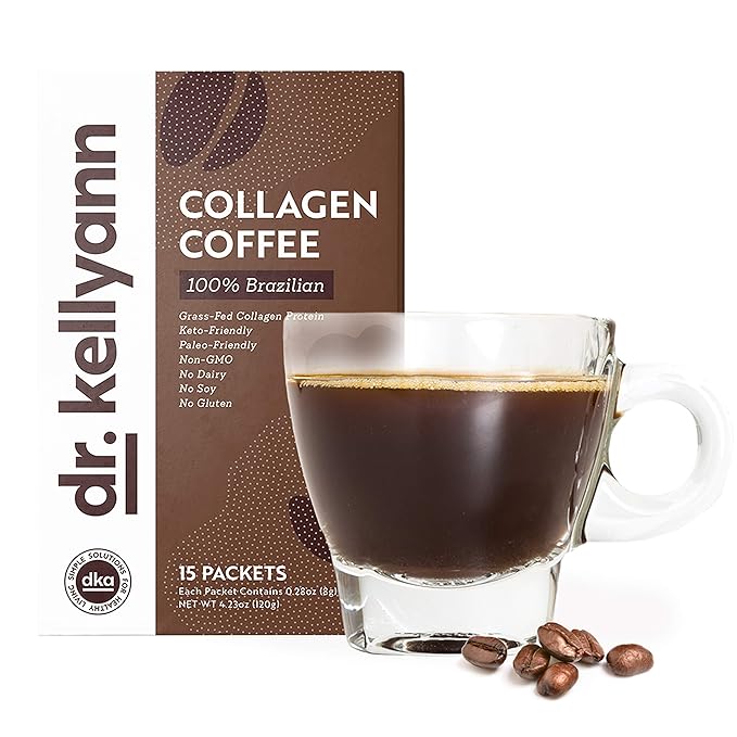 Dr. Kellyann Grass-Fed Collagen Instant Coffee (15 Packets) - Keto &amp Paleo Friendly - Sugar free Dairy free Grain Free - Brazilian Collagen Coffee-to-Go