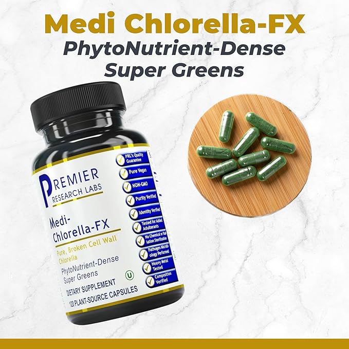 Premier Research Labs Medi Chlorella-FX - Chlorella Capsules Chlorophyll Capsules Organic Pills for Women &amp Men Chlorophyll Supplement - 120 Vegetarian Capsules