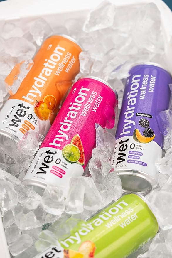 Wet Hydration | Functional Wellness Water Non-Carbonated - Blackberry Melon (12 Ounce Cans Pack of 12) - Flavored Water Hydration Drink No Sugar No Artificial Ingredients Zero Calories (Packagin