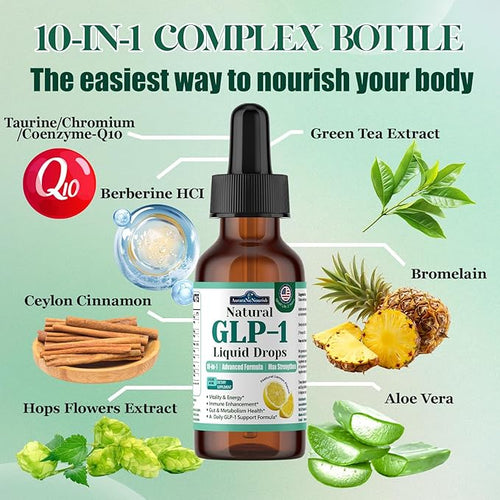 2 Pack GLP-1 Supplement Liquid Drops 10-in-1 Formula with Berberine Ceylon Cinnamon Prebiotic Fiber &amp Green Tea Extract | Supports Healthy Metabolism Digestive &amp Gut Health丨Vegan Non-GMO