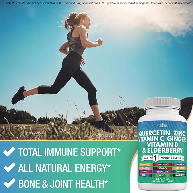 Quercetin Zinc Vitamin C Vitamin D Bromelain Elderberry - Nettle Supplement with Artemisinin Sea Moss Echinacea - 120 Count