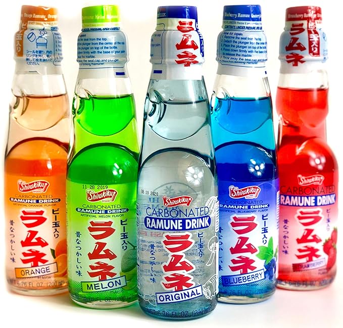 Ramune Japanese Soda Variety Pack of 2 - Shirakiku Multiple Flavors - Japanese Drink Gift Box (5 Count)