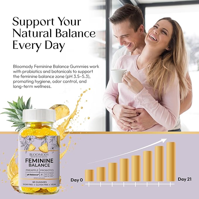 Probiotic Feminine Balance Gummies for Women - pH Balance &amp Vaginal Health Supplement with Cranberry Vitamin C - Natural Pineapple pH Balancing Gummy for Healthy Odor Hygiene Support