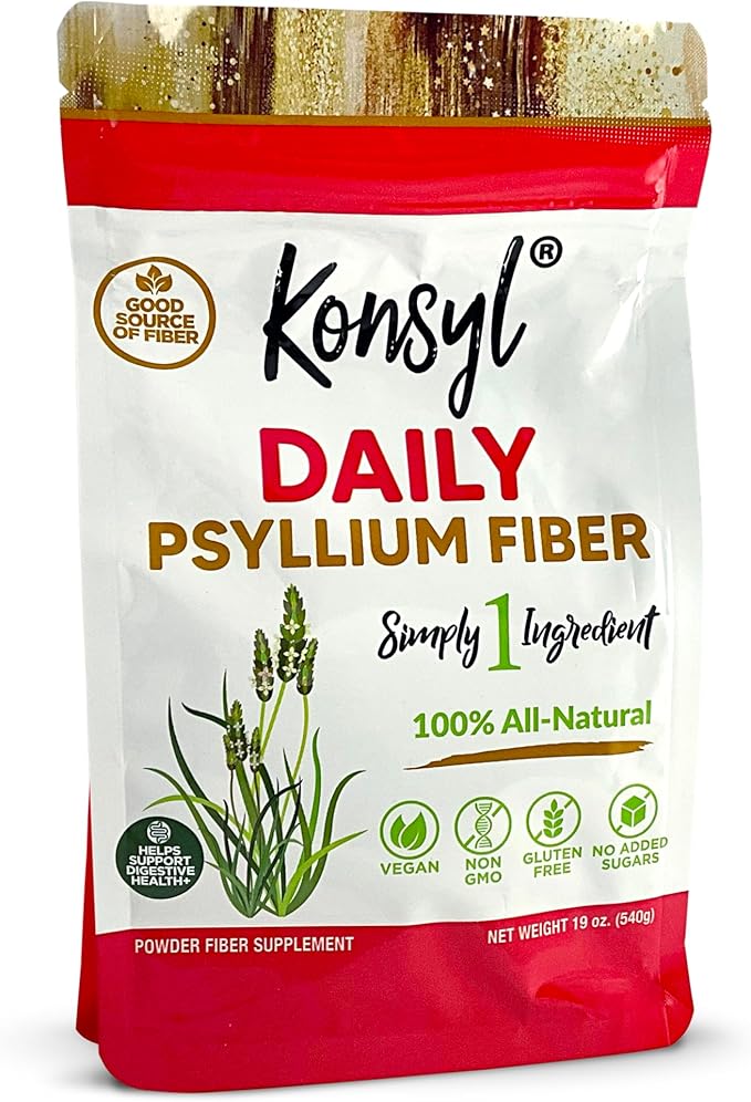 Konsyl Daily Psyllium Fiber Powder - 19oz 90 Servings Natural Unflavored Soluble Dietary Fiber Supplement - Psyllium Husk Prebiotic for Digestive Support and Gut Health - Sugar Free Keto &amp Vega